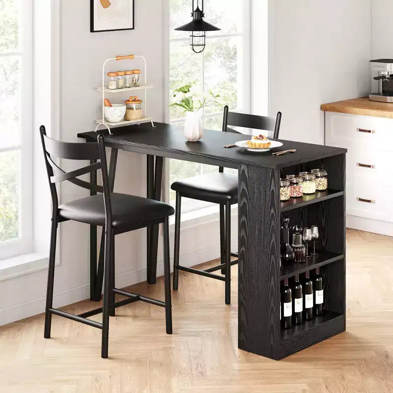 Ensemble de table à manger, ensemble de table de cuisine hauteur comptoir pour 2 personnes avec étagères de rangement, table de bar extensible