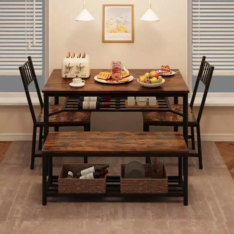Ensemble table à manger pour 4, table de cuisine rectangulaire de 120 cm avec 2 chaises à dossier, 1 banc