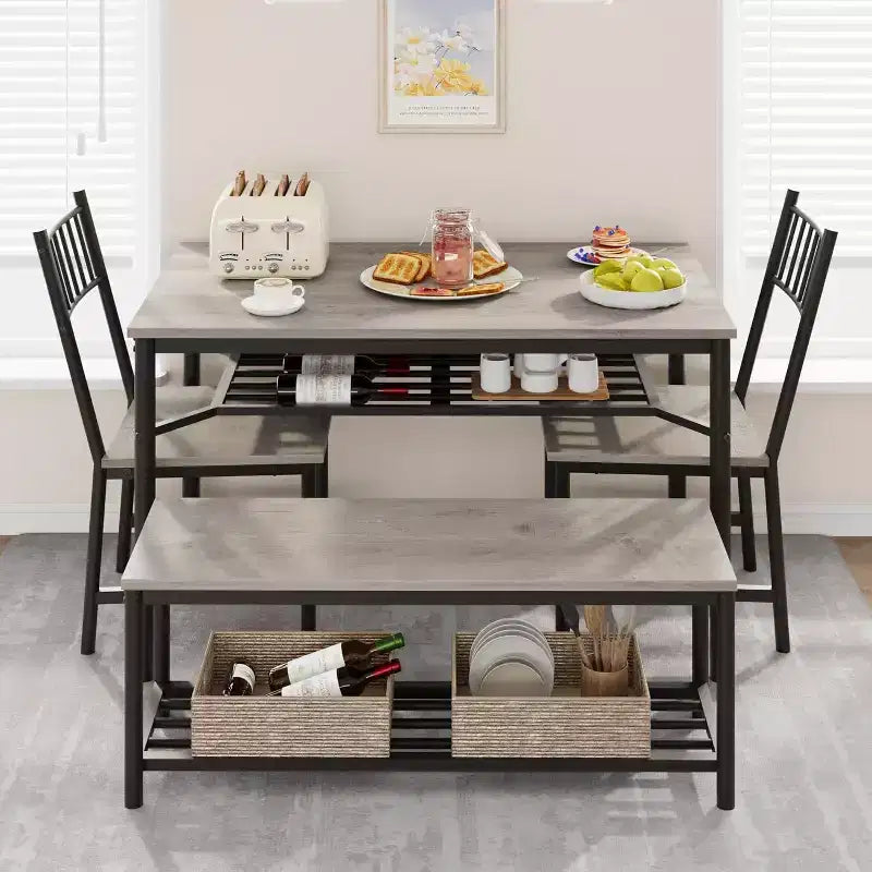 Ensemble table à manger pour 4, table de cuisine rectangulaire de 120 cm avec 2 chaises à dossier, 1 banc