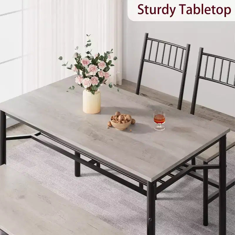 Ensemble table à manger pour 4, table de cuisine rectangulaire de 120 cm avec 2 chaises à dossier, 1 banc