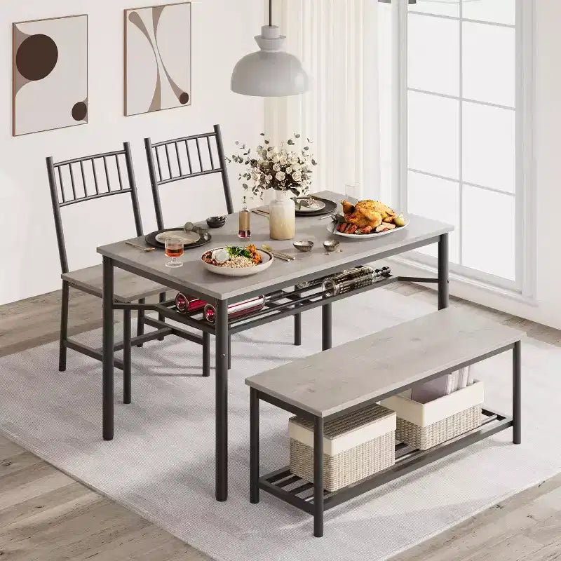 Ensemble table à manger pour 4, table de cuisine rectangulaire de 120 cm avec 2 chaises à dossier, 1 banc