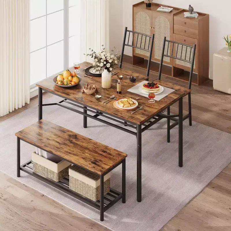 Ensemble table à manger pour 4, table de cuisine rectangulaire de 120 cm avec 2 chaises à dossier, 1 banc