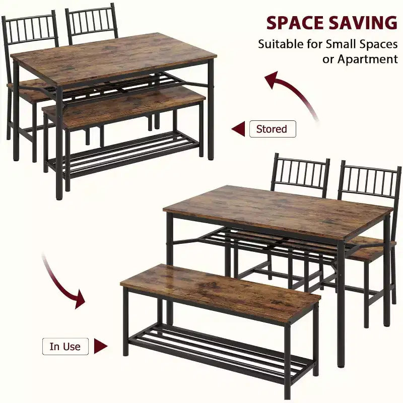Ensemble table à manger pour 4, table de cuisine rectangulaire de 120 cm avec 2 chaises à dossier, 1 banc