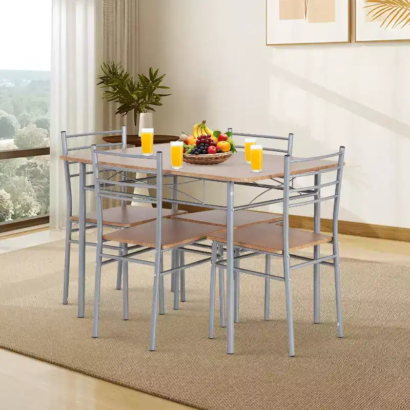 Ensemble de 5 pièces de salle à manger FDW, idéal pour les salles à manger et les cuisines, marron