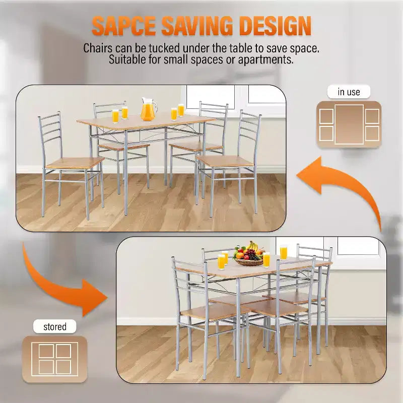 Ensemble de 5 pièces de salle à manger FDW, idéal pour les salles à manger et les cuisines, marron