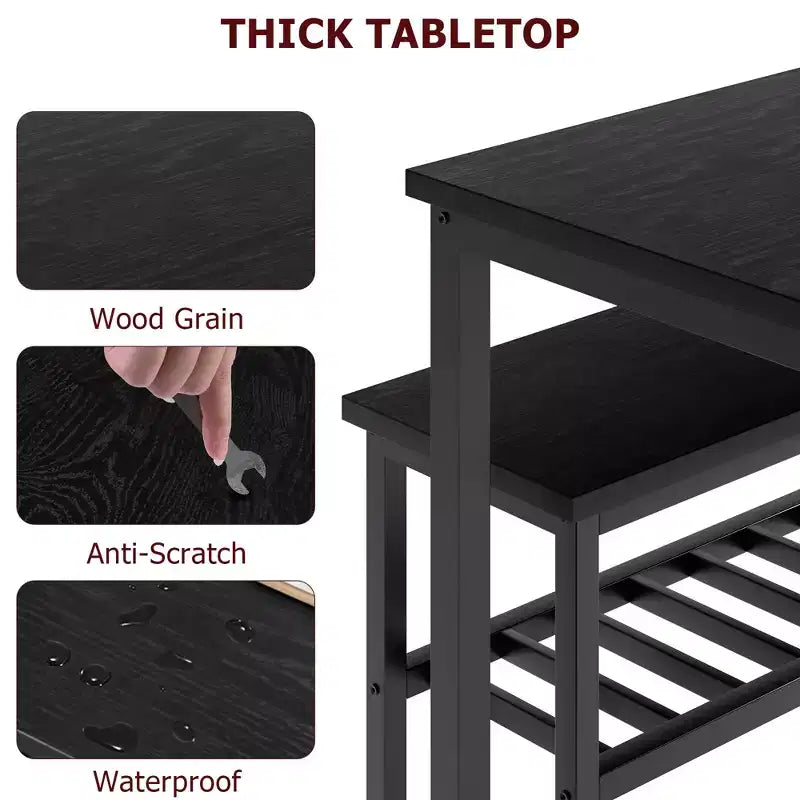 Ensemble Table à Manger pour 4, Table de Cuisine avec Chaises et Banc, Cadre Métal avec Étagère de Rangement, Idéal pour Petits Espaces de Salle à Manger