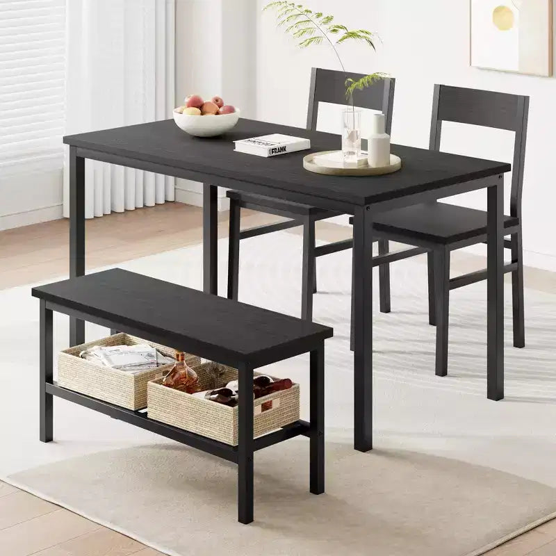 Ensemble Table à Manger pour 4, Table de Cuisine avec Chaises et Banc, Cadre Métal avec Étagère de Rangement, Idéal pour Petits Espaces de Salle à Manger