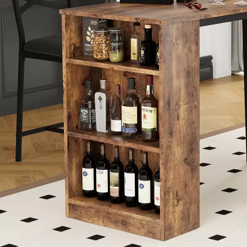 Ensemble de salle à manger 3 pièces CuisinSmart pour 2 personnes, table de bar de cuisine haute avec étagères de rangement à 3 niveaux et 2 tabourets, ensemble de salle à manger de bar extensible