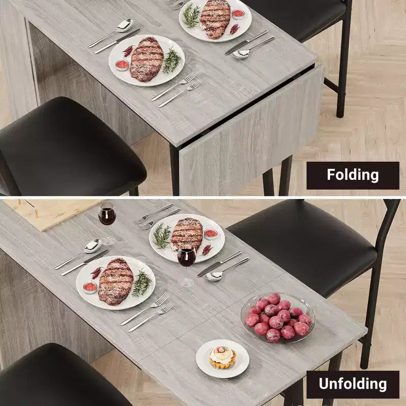 Ensemble de salle à manger 3 pièces CuisinSmart pour 2 personnes, table de bar de cuisine haute avec étagères de rangement à 3 niveaux et 2 tabourets, ensemble de salle à manger de bar extensible