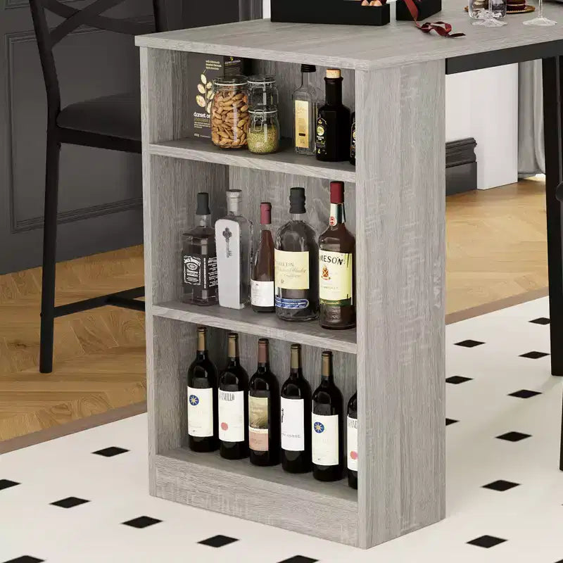 Ensemble de salle à manger 3 pièces CuisinSmart pour 2 personnes, table de bar de cuisine haute avec étagères de rangement à 3 niveaux et 2 tabourets, ensemble de salle à manger de bar extensible
