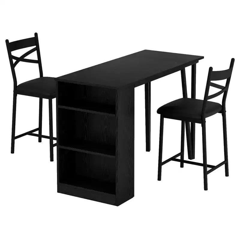 CuisinSmart 3-Piece Dining Table Set for 2, High Top Kitchen Bar Table with 3 Tier Storage Shelves & 2 Stool, Expandable Bar Dining Room Set