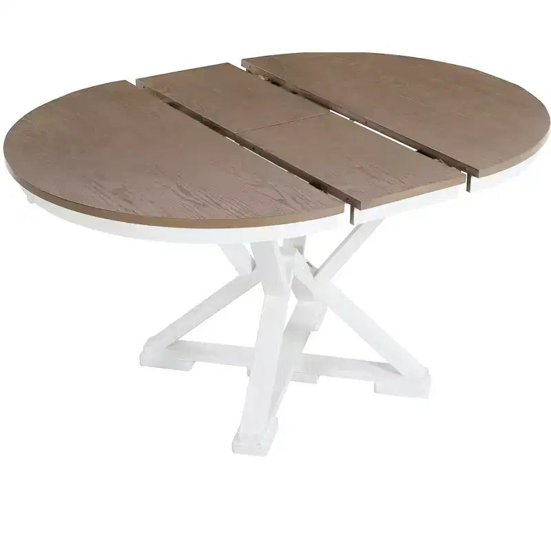 ModernLuxe Ensemble de salle à manger extensible 5 pièces pour 4 personnes, style rustique avec 4 chaises de salle à manger rembourrées, vintage rétro, marron + blanc antique/gris