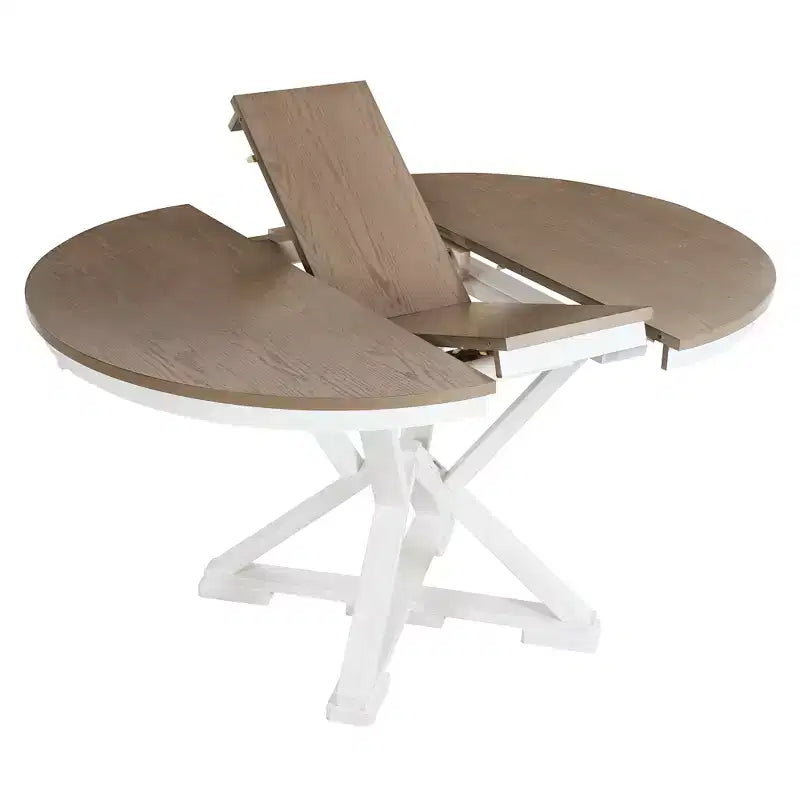 ModernLuxe Ensemble de salle à manger extensible 5 pièces pour 4 personnes, style rustique avec 4 chaises de salle à manger rembourrées, vintage rétro, marron + blanc antique/gris