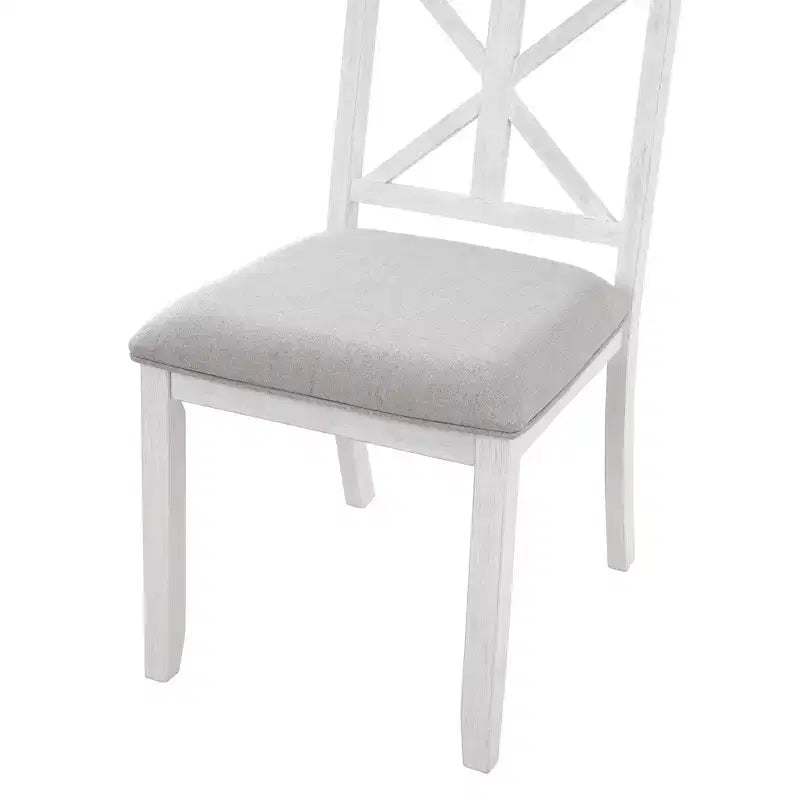 ModernLuxe Ensemble de salle à manger extensible 5 pièces pour 4 personnes, style rustique avec 4 chaises de salle à manger rembourrées, vintage rétro, marron + blanc antique/gris