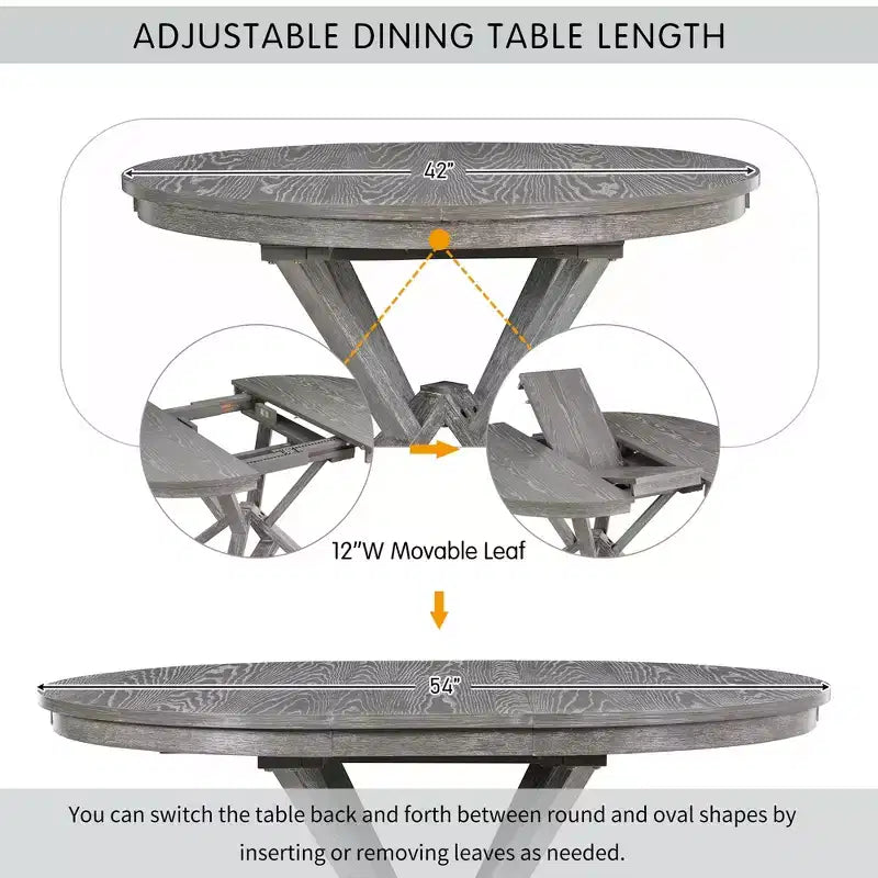 ModernLuxe Ensemble de salle à manger extensible 5 pièces pour 4 personnes, style rustique avec 4 chaises de salle à manger rembourrées, vintage rétro, marron + blanc antique/gris