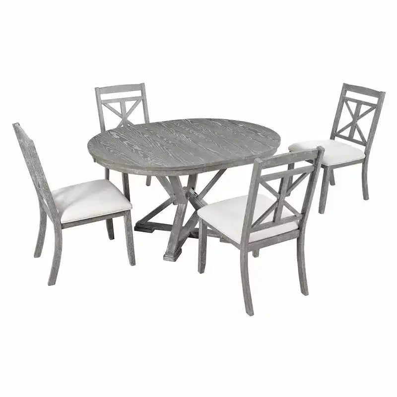 ModernLuxe Ensemble de salle à manger extensible 5 pièces pour 4 personnes, style rustique avec 4 chaises de salle à manger rembourrées, vintage rétro, marron + blanc antique/gris