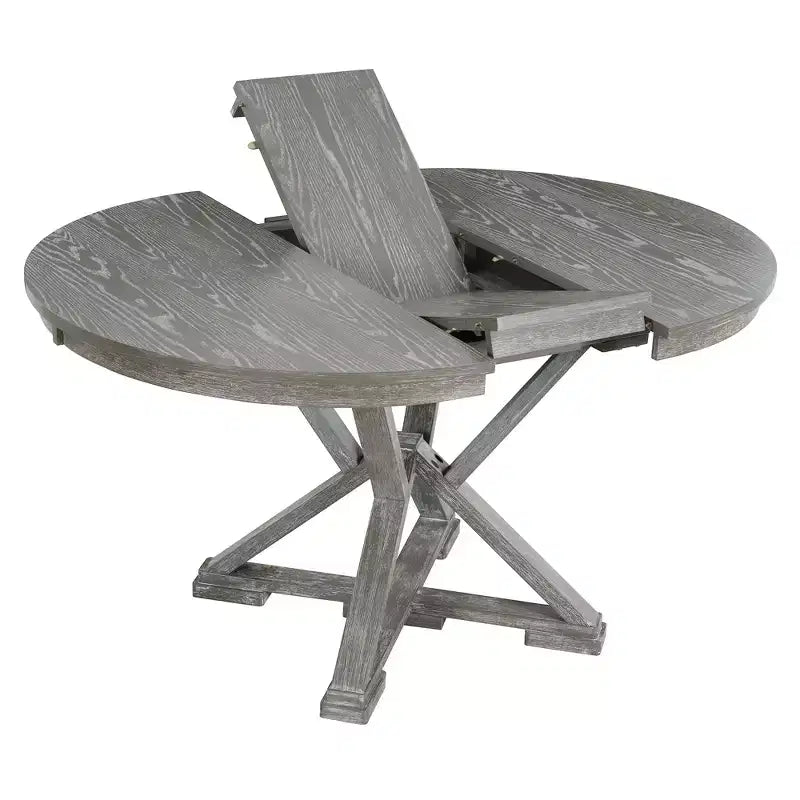 ModernLuxe Ensemble de salle à manger extensible 5 pièces pour 4 personnes, style rustique avec 4 chaises de salle à manger rembourrées, vintage rétro, marron + blanc antique/gris
