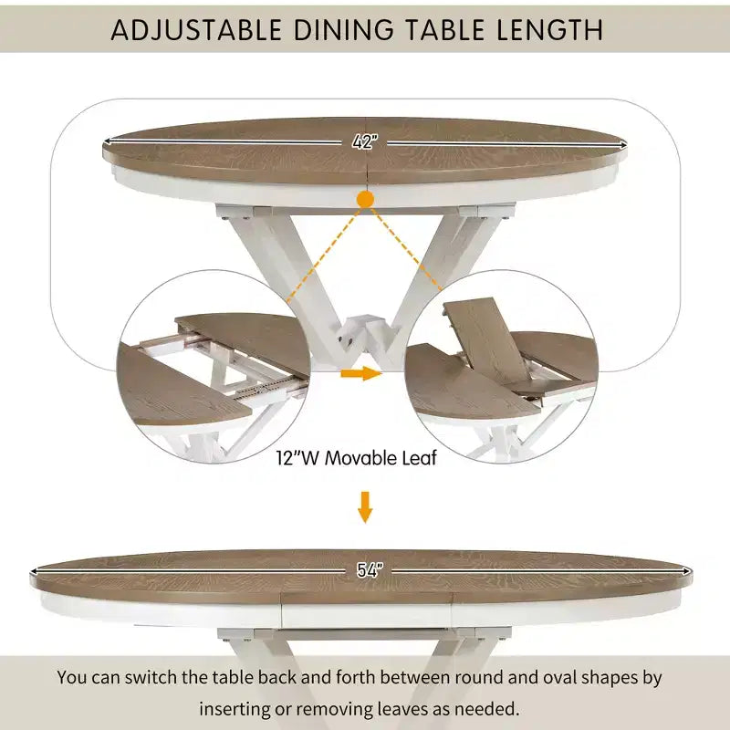 ModernLuxe Ensemble de salle à manger extensible 5 pièces pour 4 personnes, style rustique avec 4 chaises de salle à manger rembourrées, vintage rétro, marron + blanc antique/gris