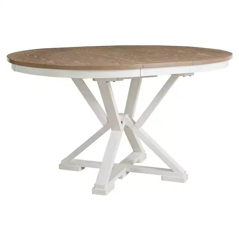 ModernLuxe Ensemble de salle à manger extensible 5 pièces pour 4 personnes, style rustique avec 4 chaises de salle à manger rembourrées, vintage rétro, marron + blanc antique/gris
