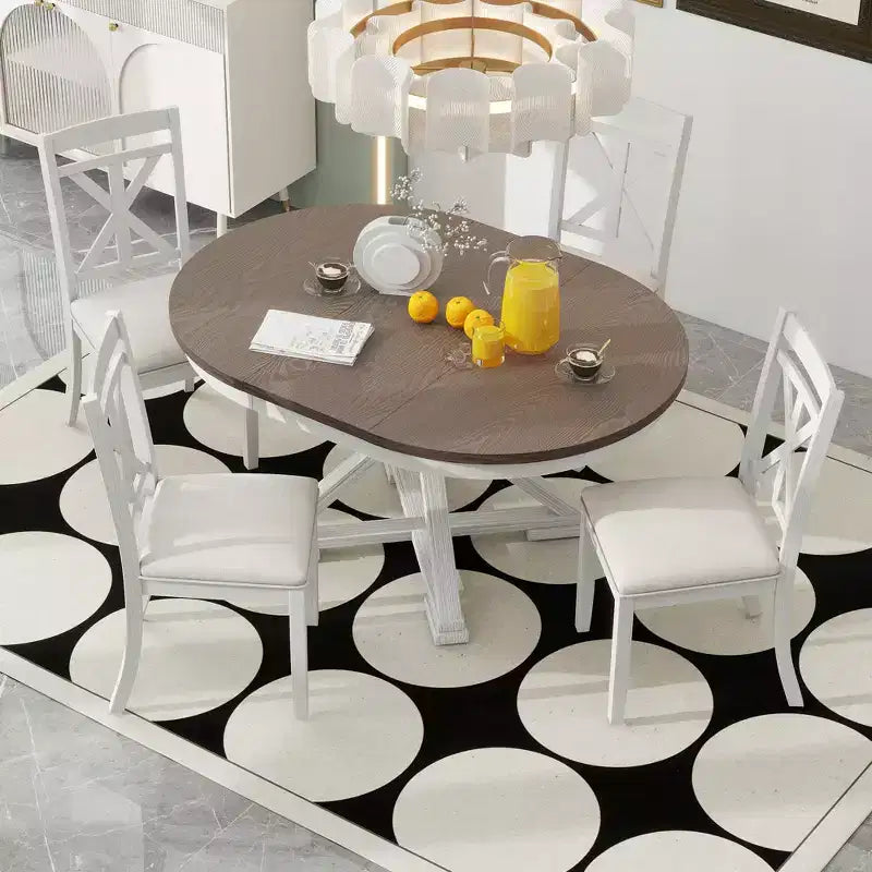 ModernLuxe 5 Piece Extendable Dining Table Set for 4, Farmhouse Dining Set with 4 Upholstered Dining Chairs, Vintage Retro, Brown+Antique White/Grey