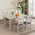 VECELO Farmhouse Style Dining Table Set, Rubber Wood Table with 4/6 Upholstered Dining Chairs, Gray