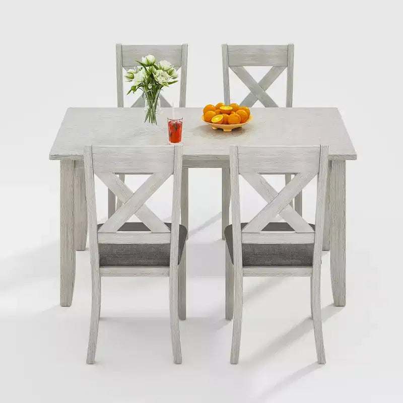 Ensemble de salle à manger style ferme VECELO, table en bois d'hévéa avec 4/6 chaises de salle à manger rembourrées, gris