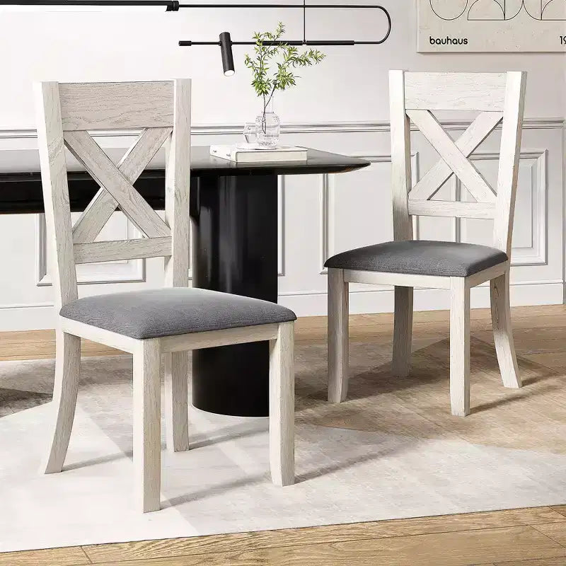 Ensemble de salle à manger style ferme VECELO, table en bois d'hévéa avec 4/6 chaises de salle à manger rembourrées, gris