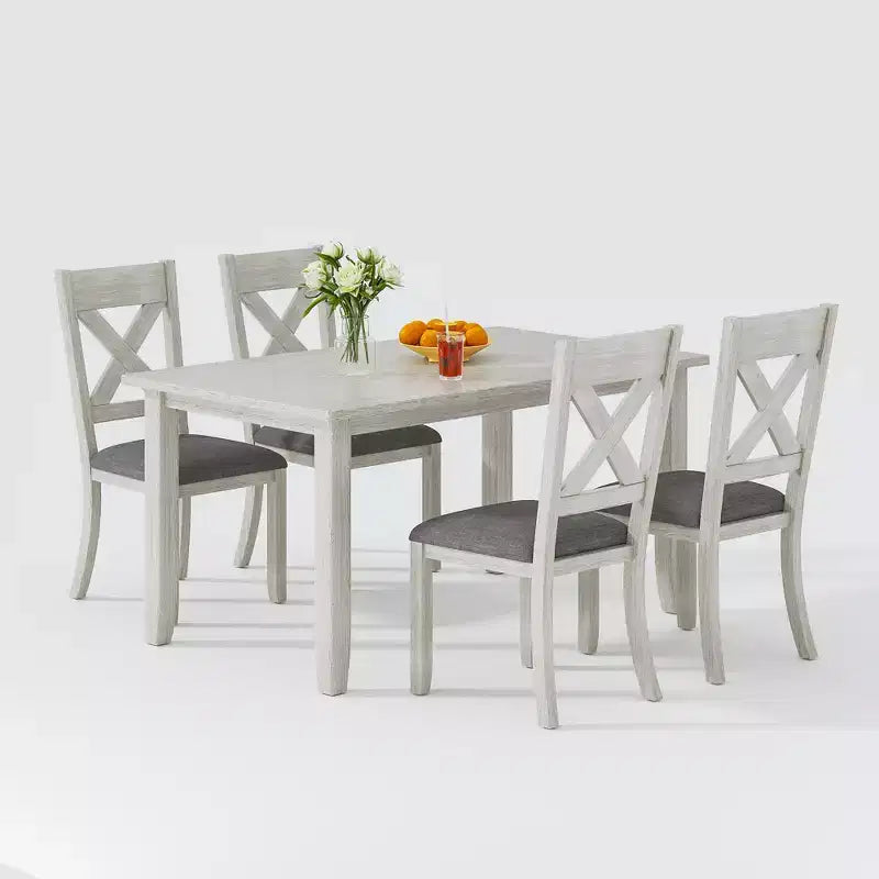 Ensemble de salle à manger style ferme VECELO, table en bois d'hévéa avec 4/6 chaises de salle à manger rembourrées, gris