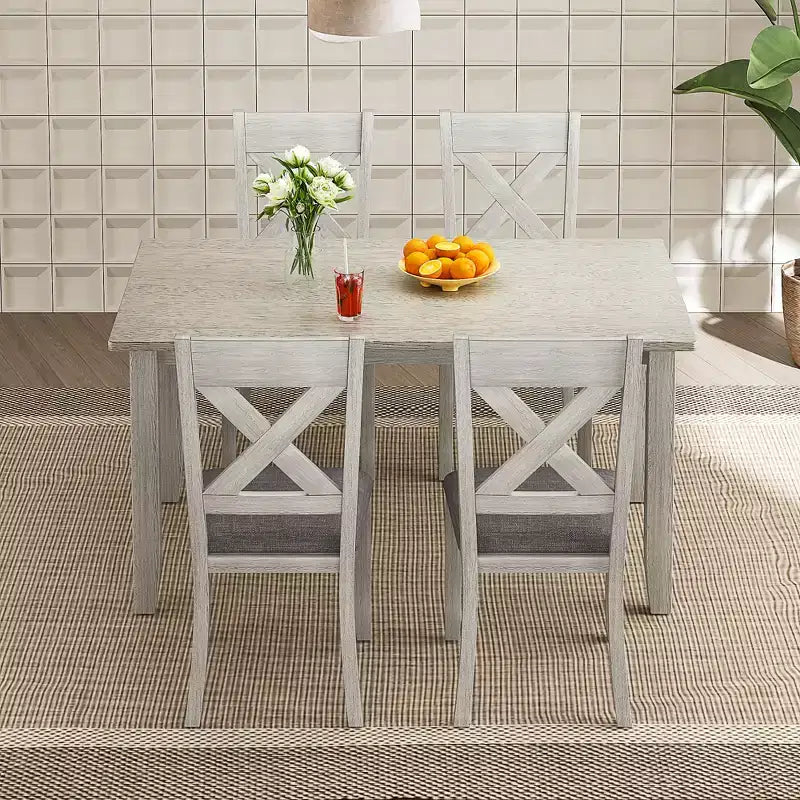 Ensemble de salle à manger style ferme VECELO, table en bois d'hévéa avec 4/6 chaises de salle à manger rembourrées, gris