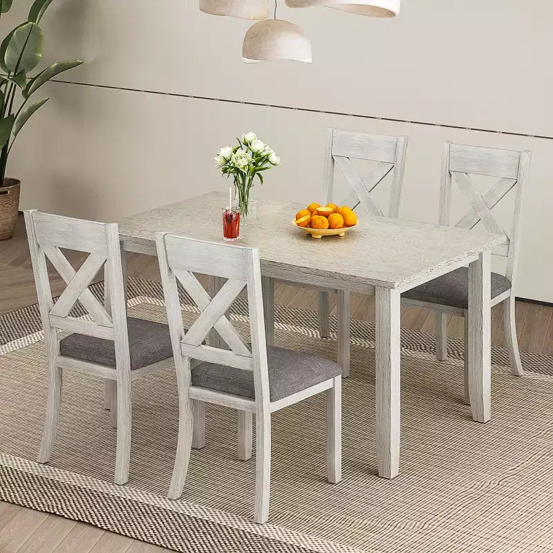 Ensemble de salle à manger style ferme VECELO, table en bois d'hévéa avec 4/6 chaises de salle à manger rembourrées, gris