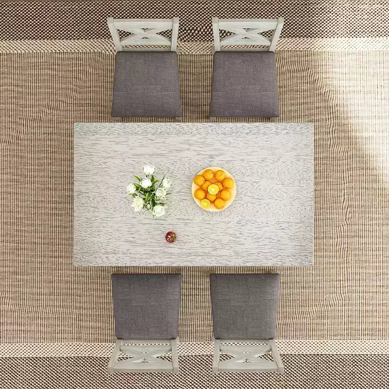 Ensemble de salle à manger style ferme VECELO, table en bois d'hévéa avec 4/6 chaises de salle à manger rembourrées, gris