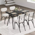 5-Piece Dining Room Set, Rectangular Table with Storage Shelf & 4 Beige Velvet Chairs, Modern Kitchen Dining Table and Chairs