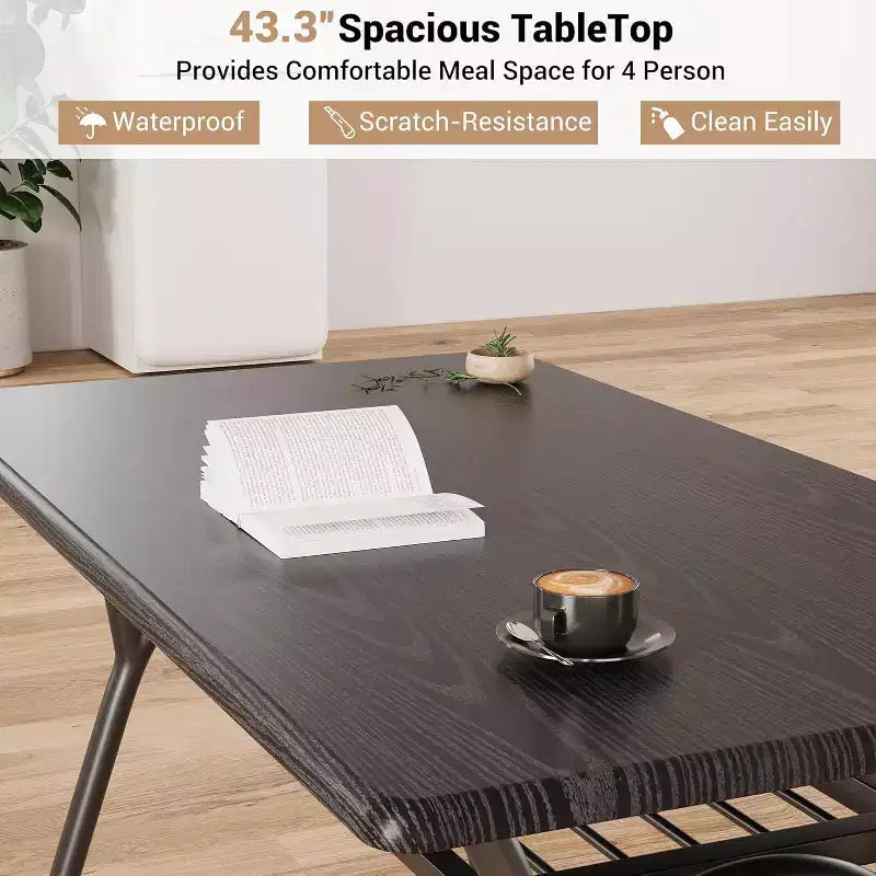 Ensemble de salle à manger 5 pièces, table rectangulaire avec étagère de rangement et 4 chaises en velours beige, table et chaises de salle à manger de cuisine modernes