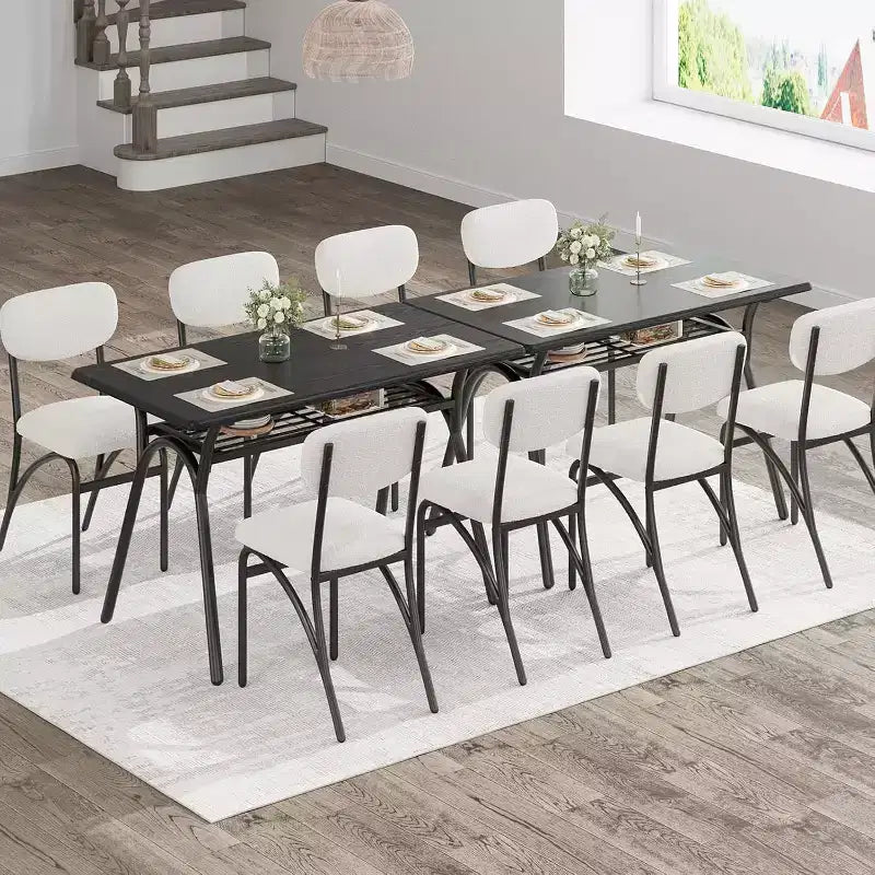 Ensemble de salle à manger 5 pièces, table rectangulaire avec étagère de rangement et 4 chaises en velours beige, table et chaises de salle à manger de cuisine modernes