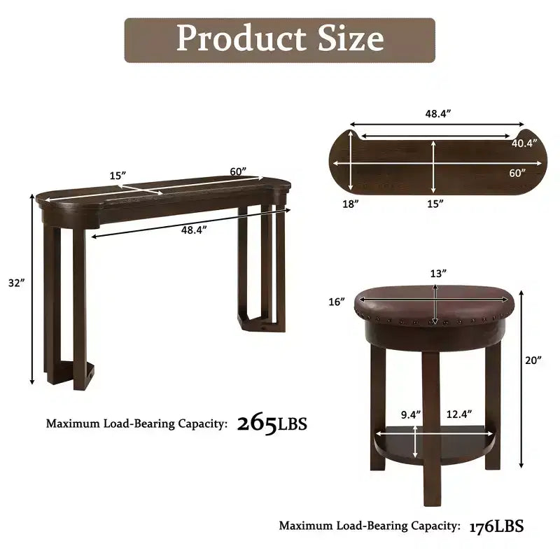Ensemble de table de bar 4 pièces avec 3 tabourets de bar en PU, ensemble de salle à manger hauteur comptoir en bois massif, table de petit-déjeuner avec tabourets - ModernLuxe