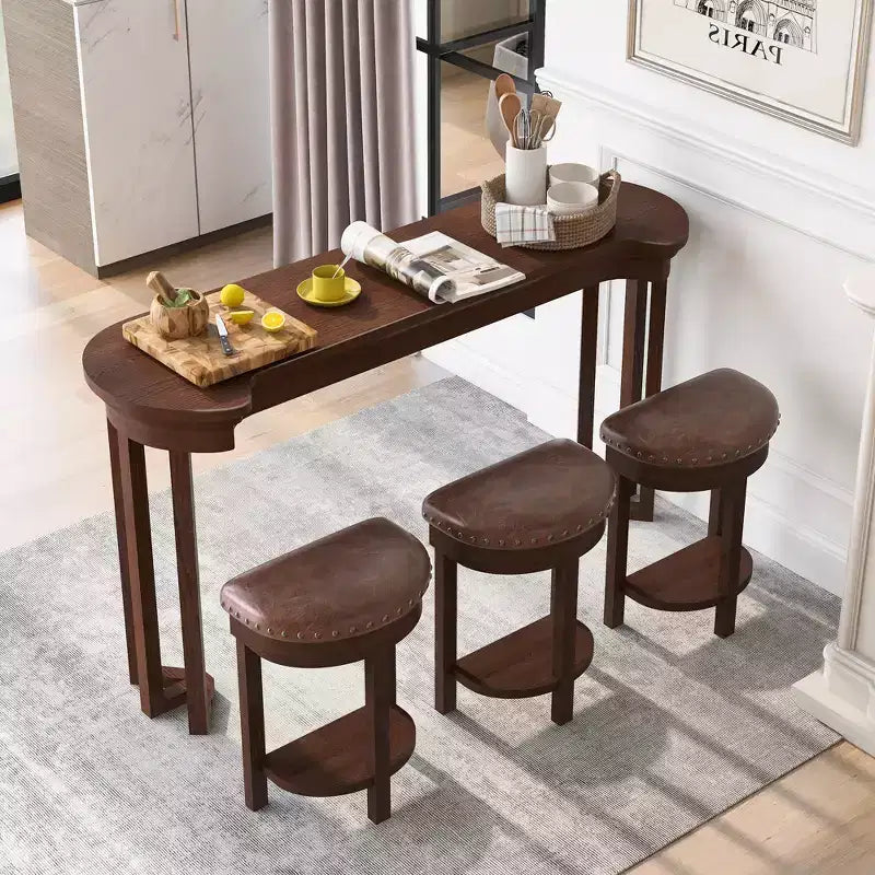 Ensemble de table de bar 4 pièces avec 3 tabourets de bar en PU, ensemble de salle à manger hauteur comptoir en bois massif, table de petit-déjeuner avec tabourets - ModernLuxe