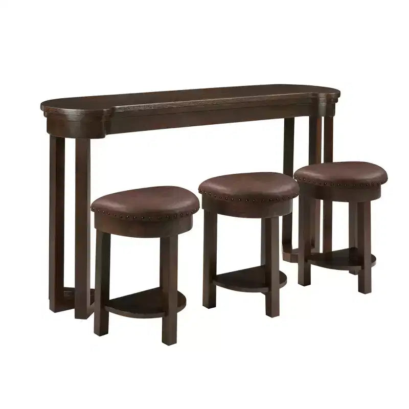 Ensemble de table de bar 4 pièces avec 3 tabourets de bar en PU, ensemble de salle à manger hauteur comptoir en bois massif, table de petit-déjeuner avec tabourets - ModernLuxe