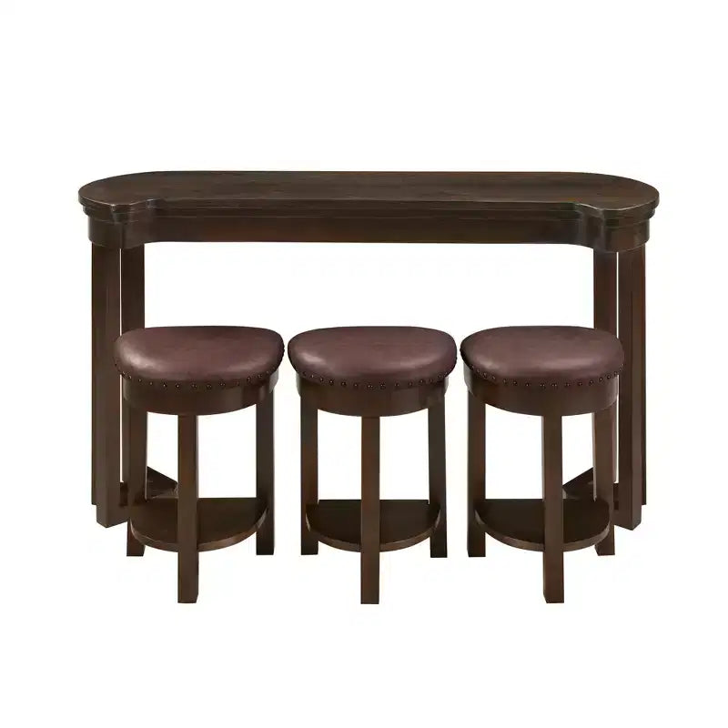 Ensemble de table de bar 4 pièces avec 3 tabourets de bar en PU, ensemble de salle à manger hauteur comptoir en bois massif, table de petit-déjeuner avec tabourets - ModernLuxe