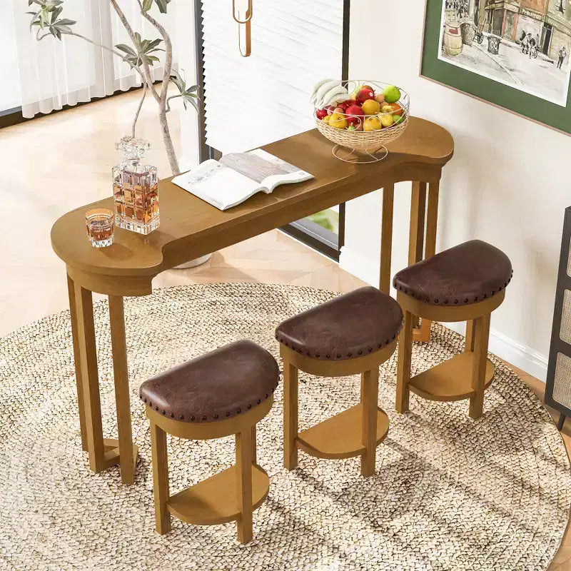 Ensemble de table de bar 4 pièces avec 3 tabourets de bar en PU, ensemble de salle à manger hauteur comptoir en bois massif, table de petit-déjeuner avec tabourets - ModernLuxe