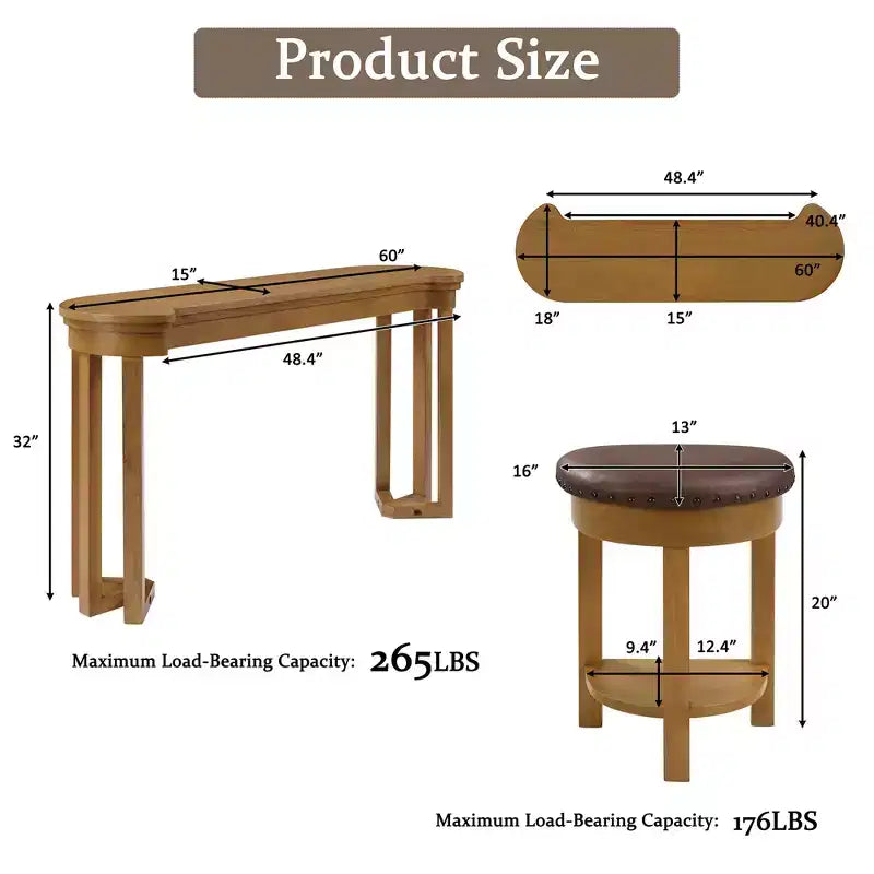 Ensemble de table de bar 4 pièces avec 3 tabourets de bar en PU, ensemble de salle à manger hauteur comptoir en bois massif, table de petit-déjeuner avec tabourets - ModernLuxe