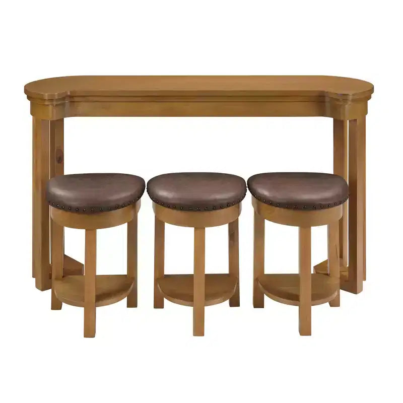 Ensemble de table de bar 4 pièces avec 3 tabourets de bar en PU, ensemble de salle à manger hauteur comptoir en bois massif, table de petit-déjeuner avec tabourets - ModernLuxe