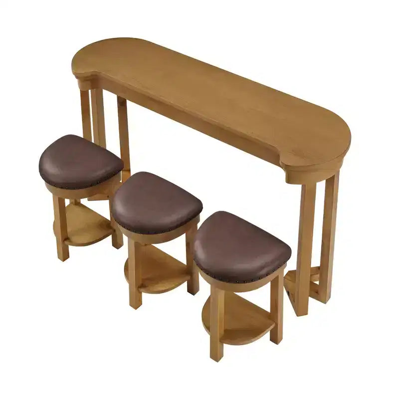 Ensemble de table de bar 4 pièces avec 3 tabourets de bar en PU, ensemble de salle à manger hauteur comptoir en bois massif, table de petit-déjeuner avec tabourets - ModernLuxe
