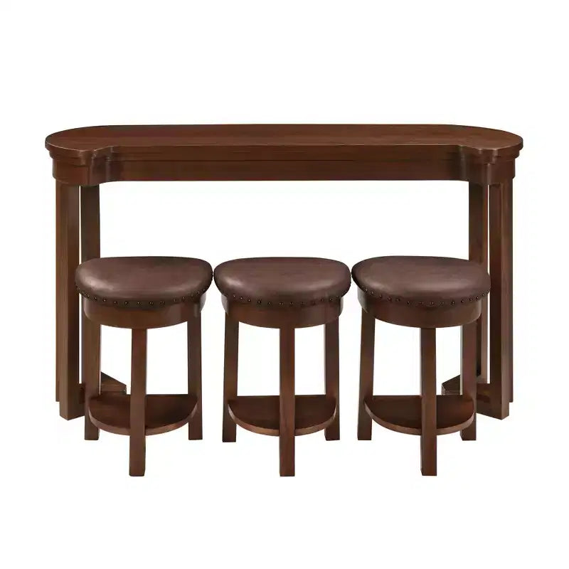 Ensemble de table de bar 4 pièces avec 3 tabourets de bar en PU, ensemble de salle à manger hauteur comptoir en bois massif, table de petit-déjeuner avec tabourets - ModernLuxe
