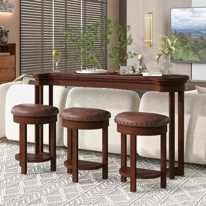 4-Piece Bar Table Set with 3 PU Bar Stools, Solid Wood Counter Height Dining Set, Breakfast Table with Stools - ModernLuxe