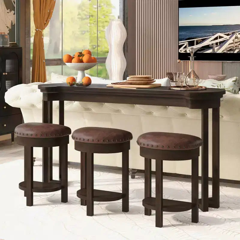 Ensemble de table de bar 4 pièces avec 3 tabourets de bar en PU, ensemble de salle à manger hauteur comptoir en bois massif, table de petit-déjeuner avec tabourets - ModernLuxe