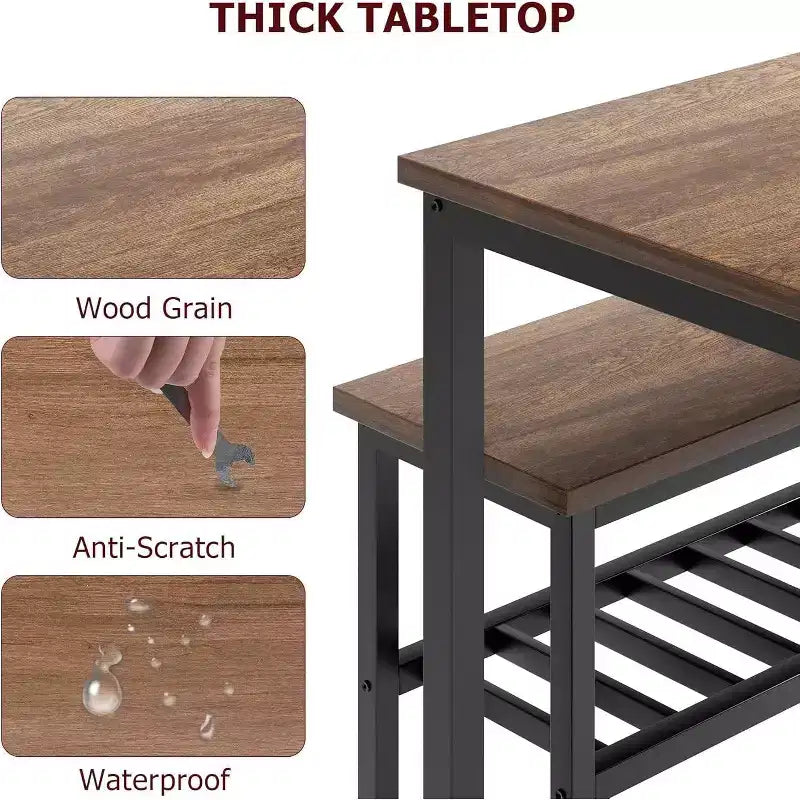 Ensemble Table et Chaises de Salle à Manger pour 4, Table de Cuisine et 2 Chaises avec Banc pour 4 Personnes, Ensemble de Meubles de Salle à Manger à Cadre Métallique