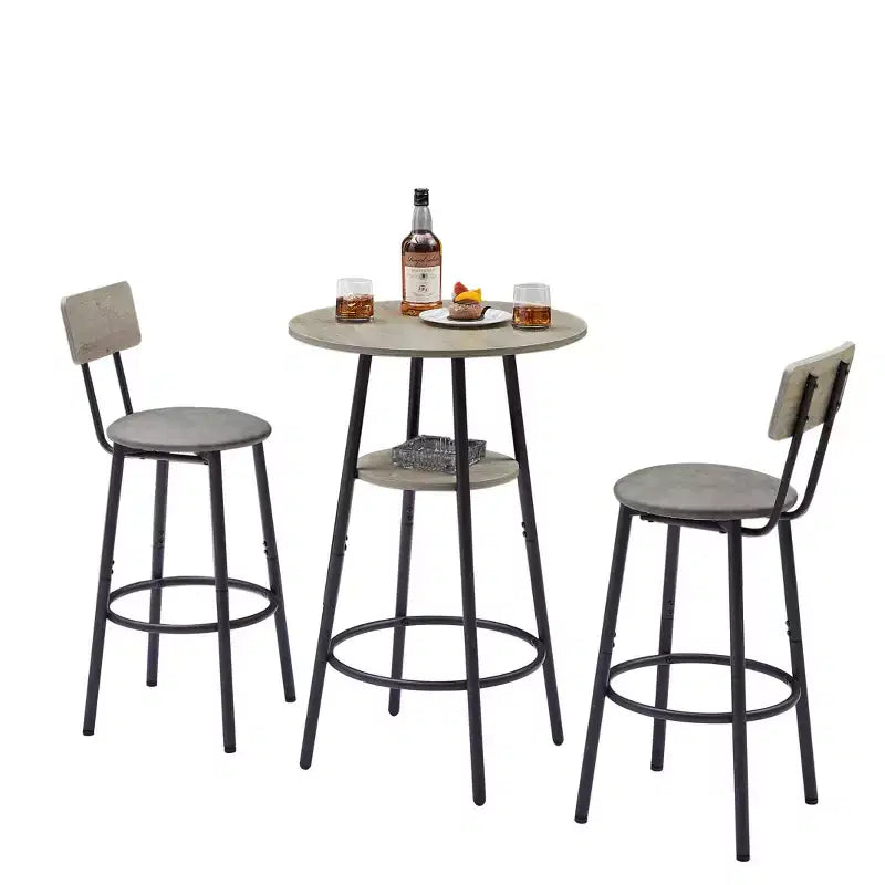 Ensemble de 3 tabourets de bar pour 2 personnes, table de bar hauteur comptoir avec 2 tabourets rembourrés, ensemble de petit-déjeuner/bistro, rustique et industriel - ModernLuxe