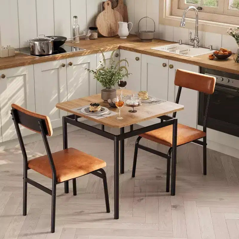 Ensemble de 3 pièces de table de cuisine pour 2, ensemble de salle à manger en bois pour petit espace, ensemble de table de ferme avec table et chaises pour petites pièces ou appartements, marron