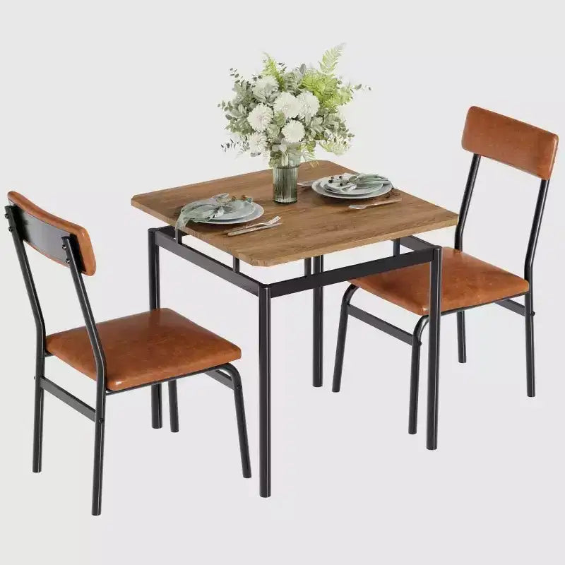 Ensemble de 3 pièces de table de cuisine pour 2, ensemble de salle à manger en bois pour petit espace, ensemble de table de ferme avec table et chaises pour petites pièces ou appartements, marron