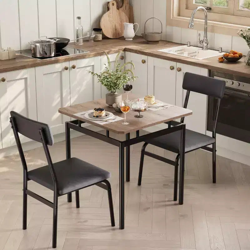 Ensemble de 3 pièces de table de cuisine pour 2, ensemble de salle à manger en bois pour petit espace, ensemble de table de ferme avec table et chaises pour petites pièces ou appartements, marron